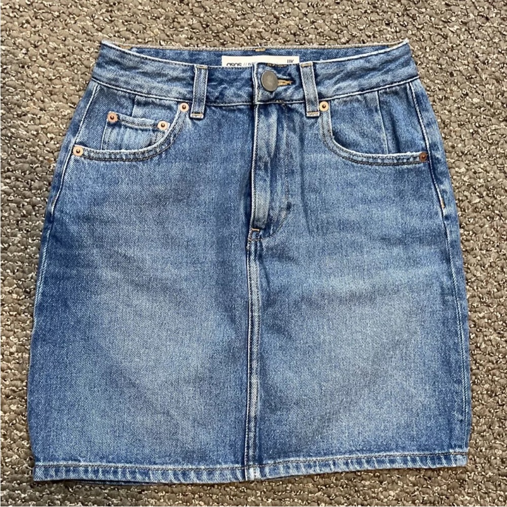 🪸 5/25 🪸 ASOS Mini Denim Jean Skirt Size 0 Fitted 100% Cotton